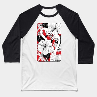 Flamingos, tropical flowers and leaves Baseball T-Shirt